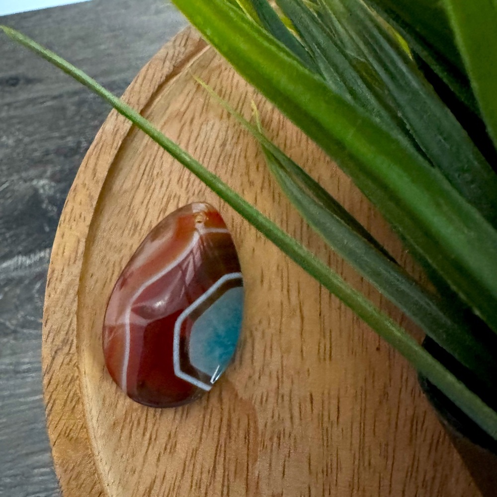 Orange Blue Onyx Agate Teardrop Pendant